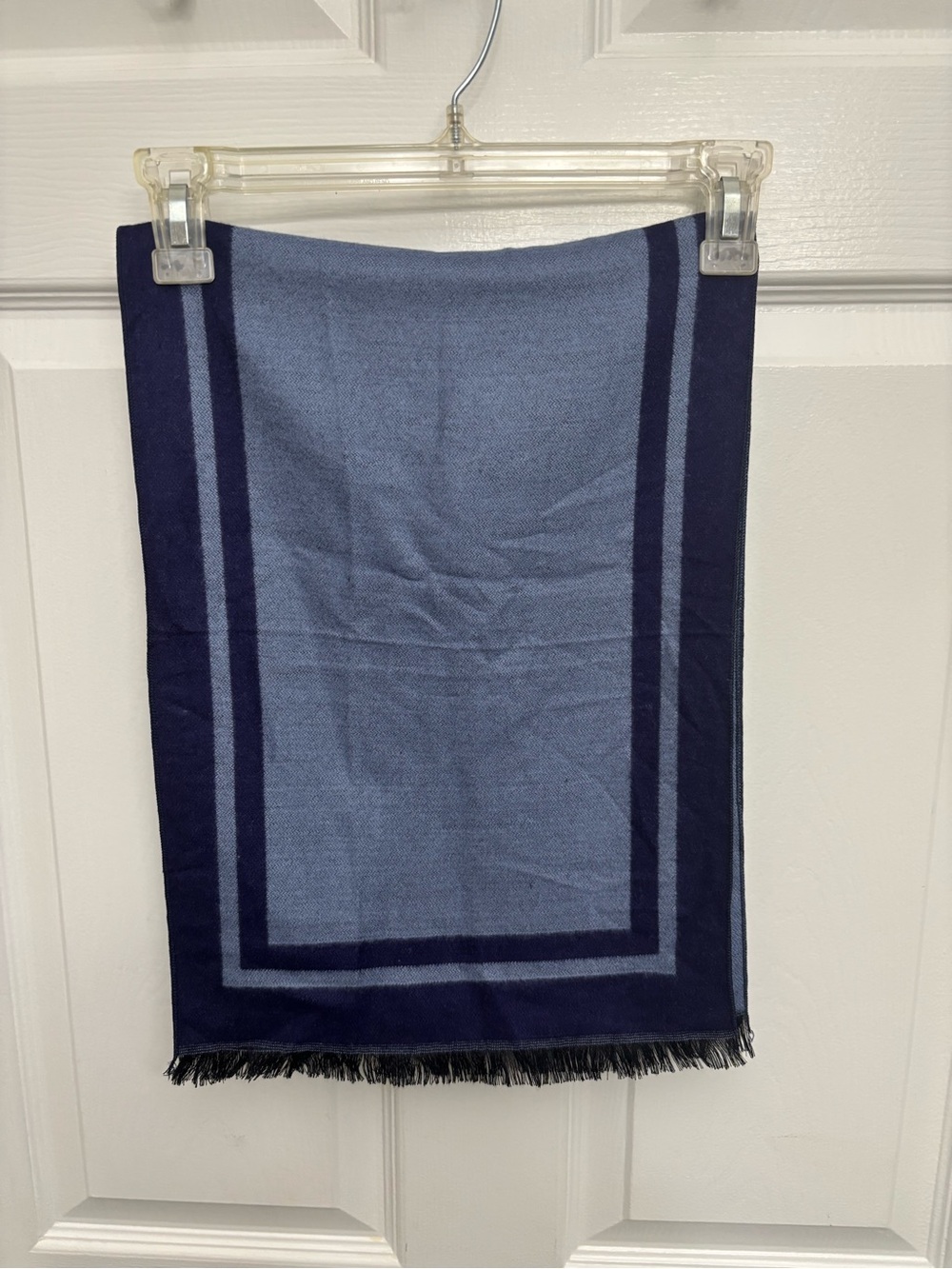 Cashmere Unisex Classic Two-Tone Rectangular Blue Scarf, 12” x 70”